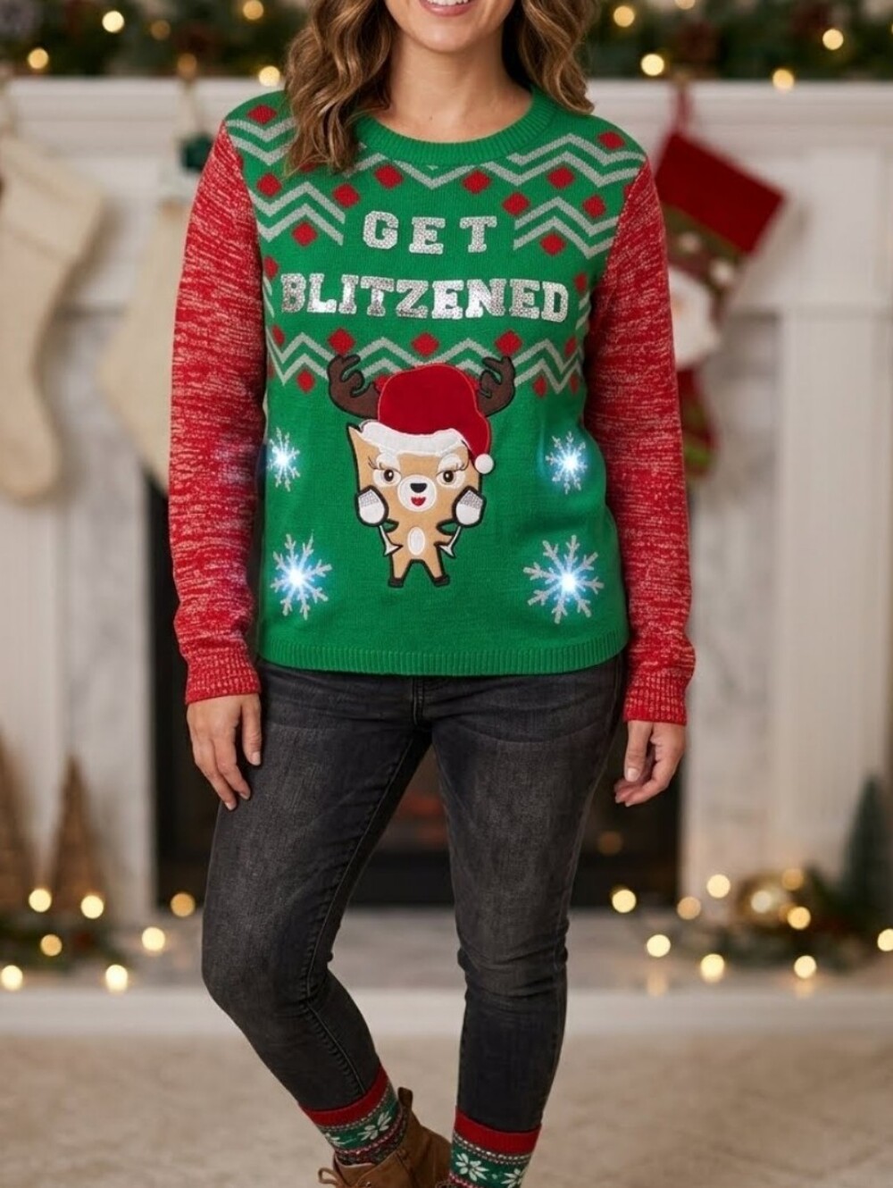Spencer's Workshop GET BLITZEND Light Up Elbow Patch Pullover Sweater